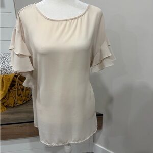 Chic Cream Ruffle Sleeve Blouse
